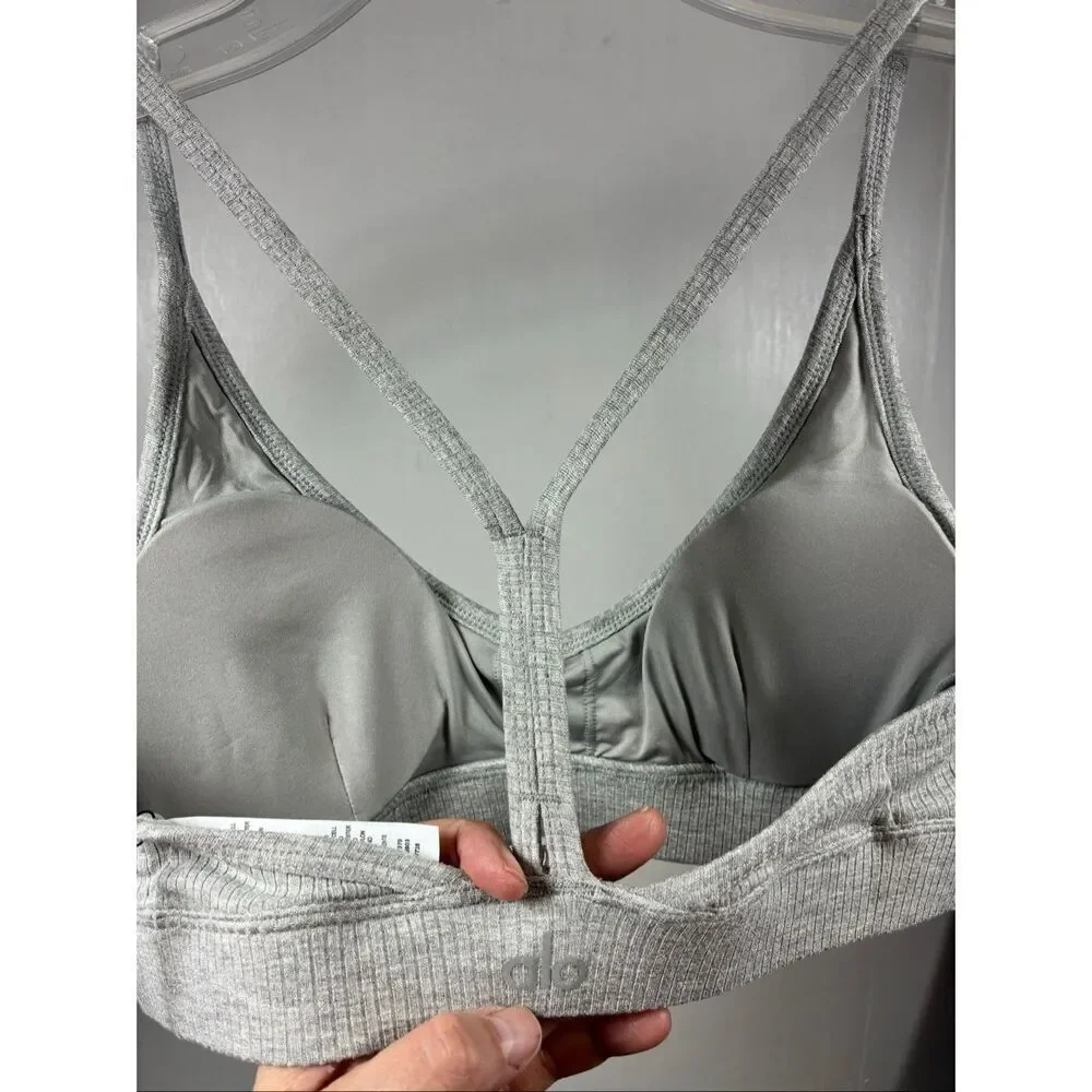 ALO Yoga NWT Ribbed Blissful Bra in Dove Grey Heather Size XS